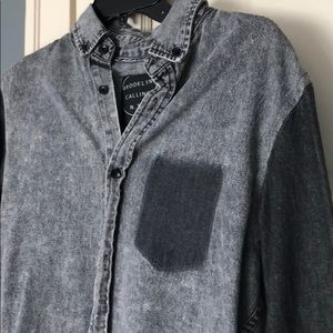 Longline charcoal denim button-up